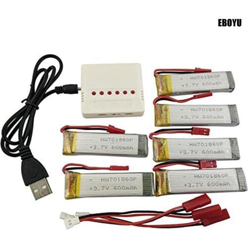 6pcs * 3.7V 600mAh Lipo Battery+1 to 6 Balance Charger for UDI U817 U818A WLtoys V959 V222 V929 Syma S032 RC Quadcopter Drone