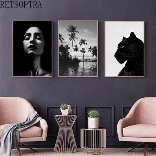 Black White Poster Abstract Canvas Poster Cat Tree Women Picture Wall Art Print Painting Modern Living Room Decor