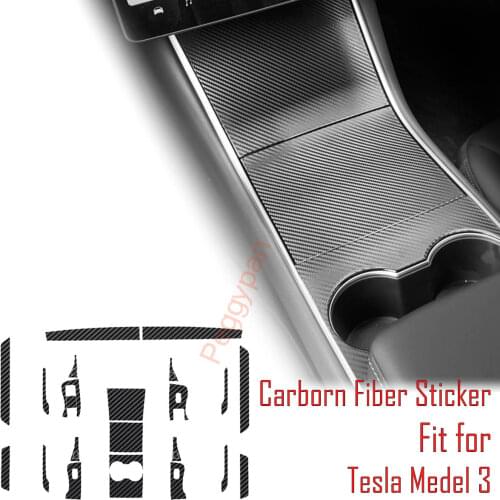 Car-Styling New 3D Carbon Fiber Car Interior Center Console Color Change Molding Sticker Decals For Tesla Model 3