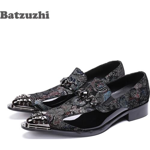 Batzuzhi Brand Luxury Men Shoes Pointed Metal Tip Fashion Men Leather Shoes Black Genuine Leather Business Shoes Men Formal, 46