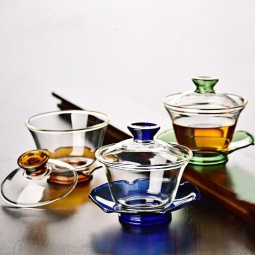 Lotus base Tea Bowl Heat-resistant Glass Gaiwan Tureen Japanese Style Creative Home Decor New Big Master Cup