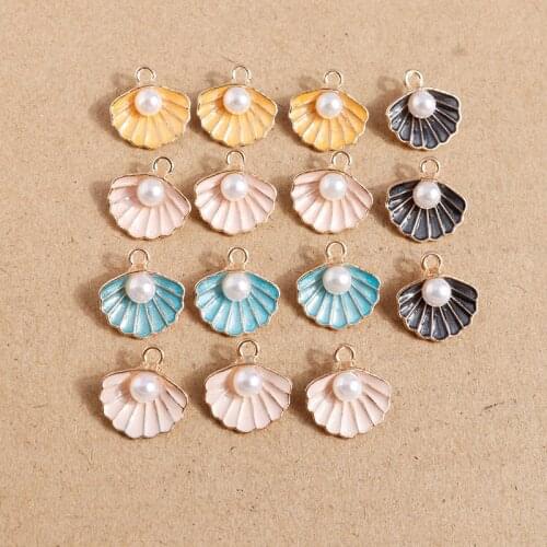 10pcs 15*16mm Enamel Shell Pearl Charms for Jewelry Making DIY Pendants Necklaces Earrings Keychain Handmade Crafts Accessories