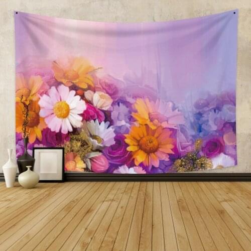 Colorful Flowers Lavender Tapestry Vintage Exotic Summer Plant Nature Frame for Bedroom Photography Wall Decor