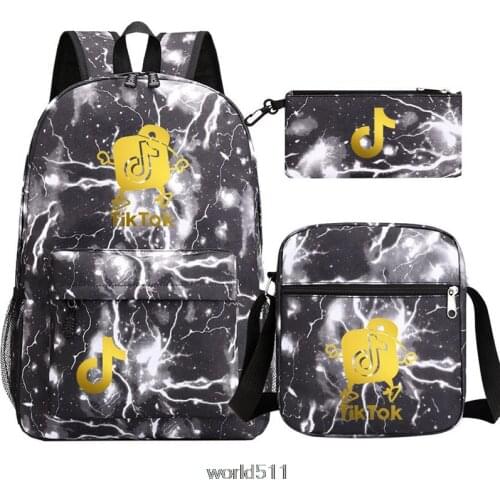 Hot Tik Tok 3pcs/set Gold Backpack Capacity School Bags for Girls Boys Laptop Travel Backpack Women Men School Backpacks Unisex