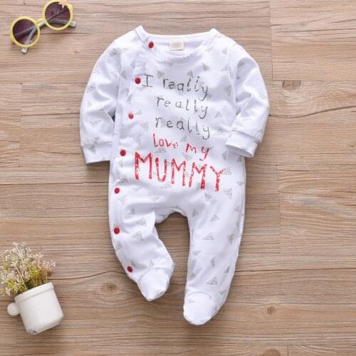 Newborn Baby Boys Girls Growing Rompers Single Breasted Full Sleeve Jumpsuit Letter Printed Baby Footed Playsuit Toddler Clothes