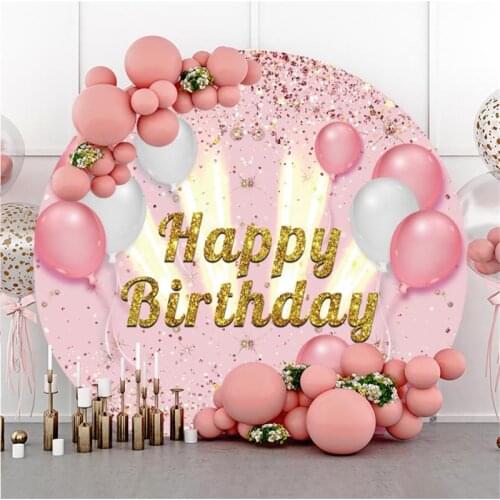 Laeacco Pink Glitter Sequin Balloon Birthday Party Custom Round Backdrop Photographic Photo Background For Photo Studio