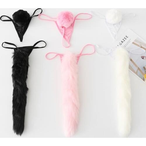Kawaii Female Soft Cute Rabbit Tail Hair Ball Sexy Lingerie G String Underwear Cotton Thong Briefs Seamless Panties