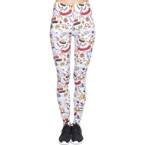 Fashion Elegant Women Legging Christmas Goodle Printing Gray Leggings Casual Fitness High Waist Woman Pants