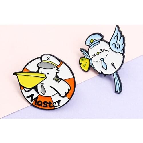 Marine master Big mouth bird Seabirds Enamel Pin Toucan pelican captain seaman Brooches Cartoon animals Badge Lapel Pins