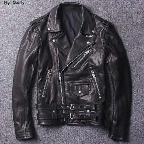 Mans Genuine Leather jacket Vegetable tanning Sheep skin Motorcycle coat youth style lapel Slim short autumn winter clothing