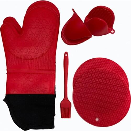 Microwave Oven Gloves Lengthening and Thickening Kitchen Heat-resistant Baking Silicone Cotton Gloves Double Oven Insulation
