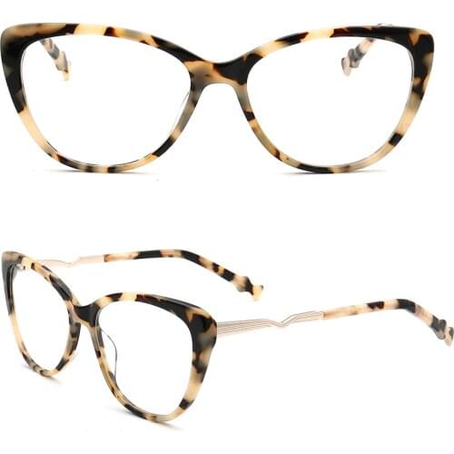 Women Cateye Glasses Optical Acetate Eyeglass Frame for Women Retro Metal Eyeglasses Frames Tortoise Clear Prescription Eyewear