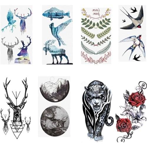 Sale Colorful Cartoon New tattoo sticker animal sticker disposable Black Bird fish Flower Deer Body Art Fake Water Transfer