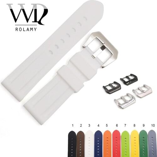 Rolamy 22 24mm Wholesale White Black Brown Waterproof Silicone Rubber Replacement Watch Band Loops Strap For Panerai Luminor