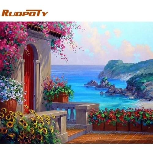 RUOPOTY Frame Picture Seascape DIY Painting By Numbers Modern Wall Art Landscape Paint By Numbers For Home Wall Decor 40x50cm