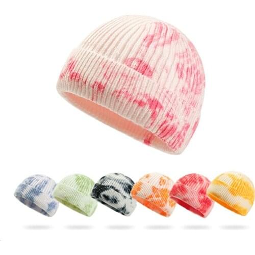 New Hotsale Tie Dye Knitted Brimless Skull Beanie Hat Fashion Winter Caps Warm Men Women Unisex Colorful Wool Knitting Hats