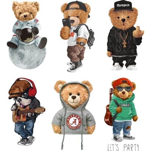 Thermo Stickers patches on clothes Iron on transfers for clothing cute bear stickers badge iron on heat transfer patches stripe