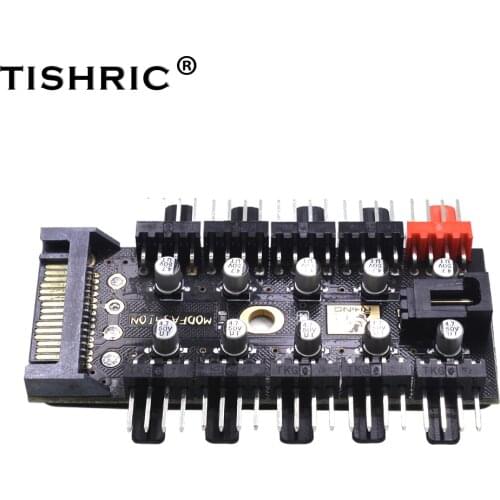 TISHRIC 2018 New 1 to 10 4Pin PC Pwm Fans Sata 12V Power Hub Splitter With Led Molex Cable Cooler Cooling Adapter For Btc Mining