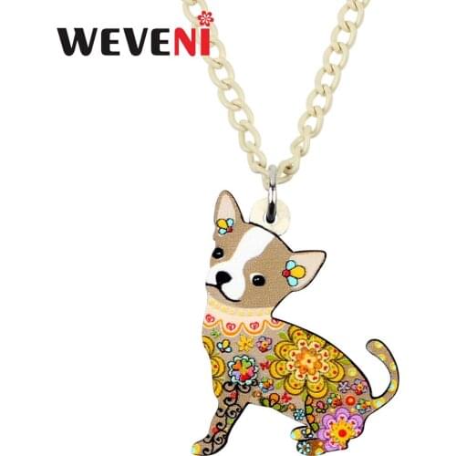 WEVENI Acrylic Cute Yellow Flower Chihuahua Necklace Pendant Chain Collar Fashion Jewelry For Women Girls Charms Gift Decoration