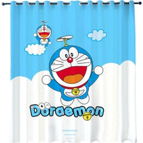 Japanese Cartoon Doraemon Jingle Cat Hook Ring Top Blackout Curtain Bay Window Floor-to-Ceiling Window Shade can be Customized