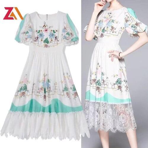 ZALady Summer Women Long Dress Bohemian O-neck Elegant Lace Up Puff Short Sleeve Fashion Korean chic white party dresses vestido