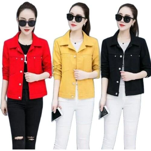 Womens Short Denim Jacket 2021 Spring Autumn New Loose Student Candy Colors All-Match Coat Long Sleeve Mid-long Womens Jacket