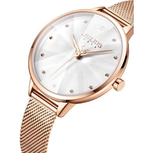 Four-leaf Clover Flower Julius Womens Watch Japan Mov't Hours Elegant Fashion Clock Stainless Steel Bracelet Girls Gift Box