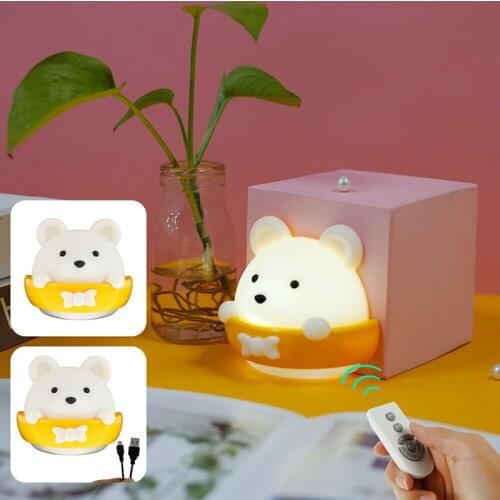 1pc Dimmable LED Little Bear Night Light With Remote Control USB Cable Lighting Kids Baby Bedroom Bedside Wall Lamp