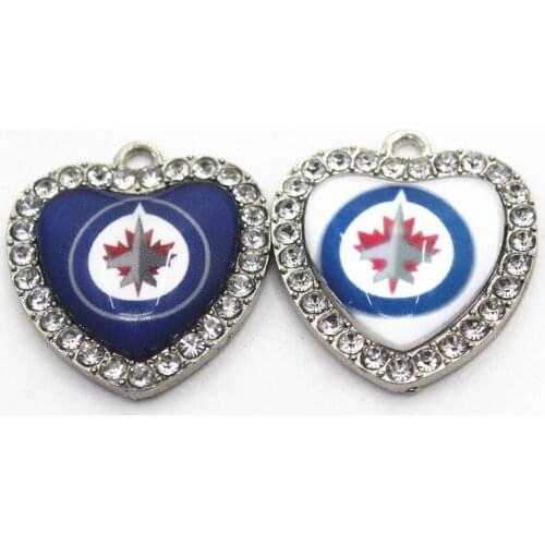 Ice Hockey Team Jets Crystal Heart 10pcs Dangle Charms DIY Jewelry Accessory Hanging Floating Ice Hockey Sports Charms