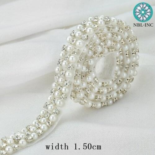 10 yards) Wedding dress bridal beaded rhinestone pearl applique trim iron on for wedding dress belt WDD0926