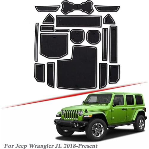 19pcs Car Styling For JEEP Wrangler JL 2018-Present Latex Gate slot pad Interior Door Groove Mat Non-slip dust Mat Accessory