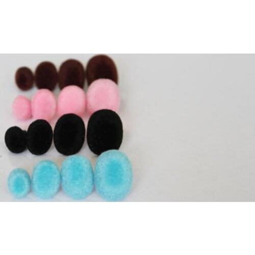 200pcs---9mm-12mm-14mm-16mm blue/pink/brown/black oval flocking toy safety nose + soft washer----size&color option
