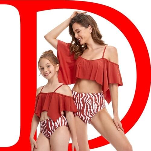 2021 New Europe /US boxers lotus leaf swimsuit 2 piece hot sales Bikini family swimwear sets mommy and daughter matching clothes