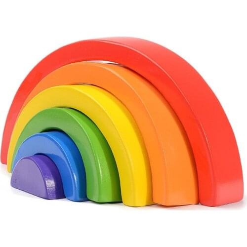 Baby Wooden toy Montessori 6pcs Rainbow Building Block DIY Creative Stacking Balance Game Educational Toy For Children Kids Gift