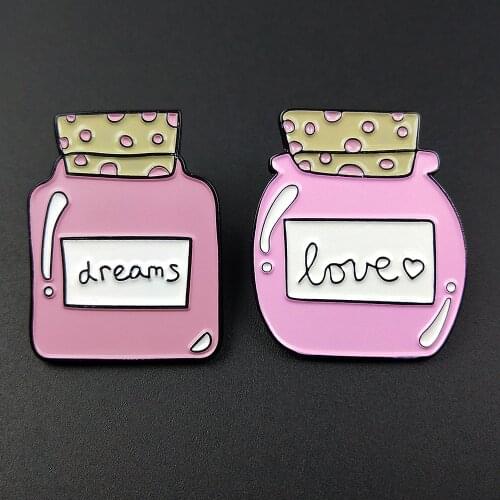 Dream Love Bottle Enamel Pins DIY Brooches Badges Bags Metal Pin Gifts For Friends Jewelry Brooch For Clothes Backpack Hats