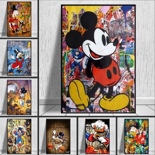 Graffiti Art Disney Donald Duck and Mickey Poster Print Street Art Canvas Painting Wall Art Picture for Living Room Home Decor