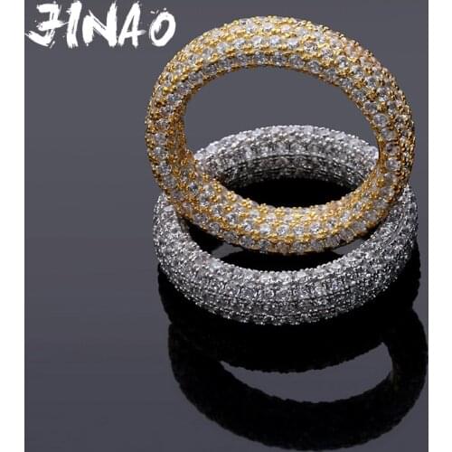 Hip Hop 925 Sterling Stamp Ring Luxury Full Cubic Zircon Gold Charm Jewelry Punk Male Women Finger Rings Size 7-11