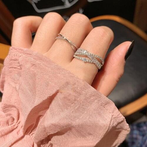 Retro Curve Cross Zircon Ring Fashion Multilayer Simple Temperament Jewelry For Women Feature Namour Charm Gift All Seasons