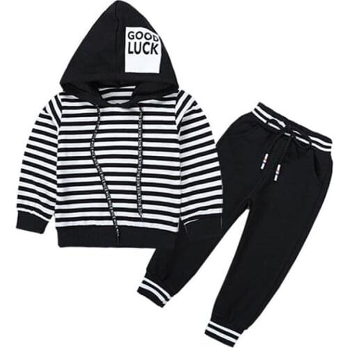 New Spring Autumn Baby Girl Boy Clothes Set Fashion Stripe Hooded Coat+Sports Pants 2PCS Suit Casual Kid Children Tracksuits
