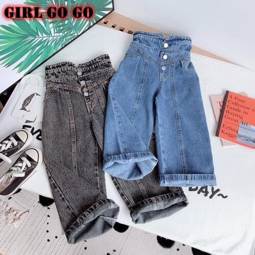 Korean toddler girl fall clothes 2020 wide leg jeans pants high waist capris denim children kids bell bottoms girls 3 to 14 yrs