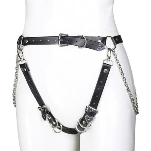 Leather belt metal chain chastity pants underwear bdsm bondage sexy briefs sex toys for woman men erotic adult games