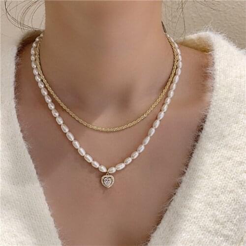 Freshwater Pearl Pendant Love Zircon Necklace Temperament Fashion Jewelry Personality Pendant Necklaces for Women Gold Necklace
