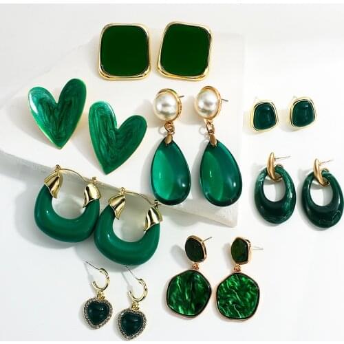 Lifefontier Тrendy Green Color Acrylic Drop Earrings for Women Vintage Geometric Square Love Heart Dangle Earrings Jewelry 2021