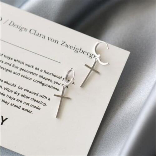 Minimalist 925 Sterling Silver Personality INS Circle Cross Fashion Earrings Ring Fine Accessory Women Girls Jewelry Gifts SE016