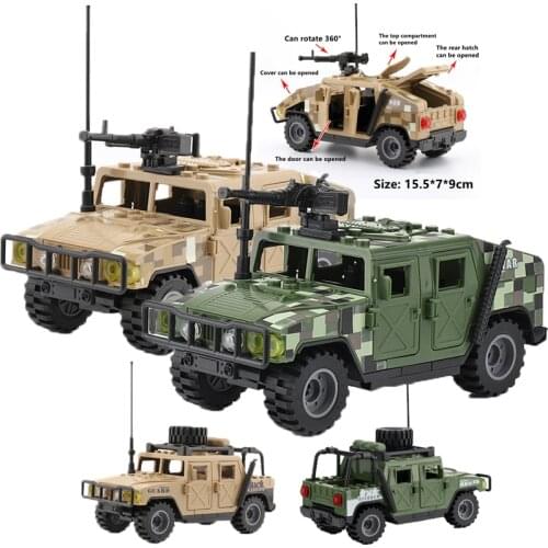 Assault Car H1 Model Building Blocks Military Car Desert off-road Vehicle Police Figure Weapons Boy Toy Gift for Children D295