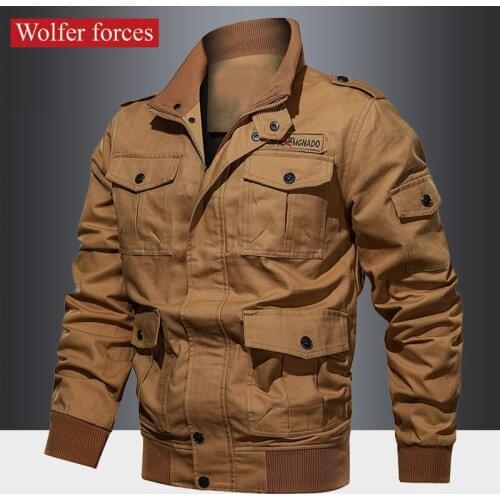 2021 Jacket Mens Spring And Autumn Loose Large Cotton American Casual Top Stand Collar Multi Pocket Military Wind Work Jacket