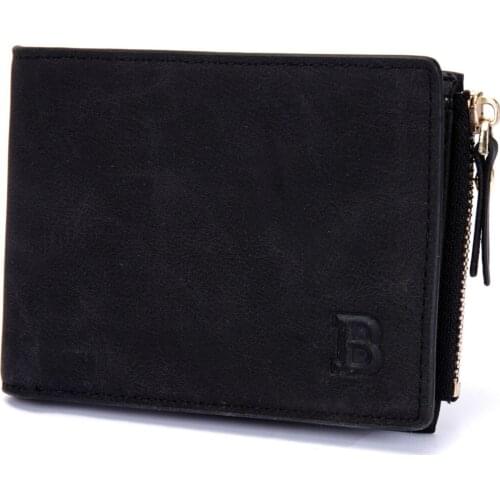 Mens Short PU Leather Wallet Male Zipper Wallets for US Dollar Cash Leisure Bi-Fold Card Holder Coin Purse Photo Casual