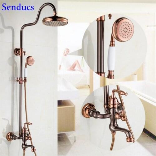 Senducs Orb Bathroom Shower Sets For Luxury Brass Bathroom Shower Faucet Shower System RainFall Top Shower 8 Inch