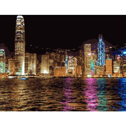 MaHuaf-j157 Hong Kong city night light DIY painting by numbers on canvas for home decor