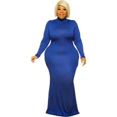 Autumn Plus Size Dress High collar Sexy Long Sleeve Long Dresses Women Solid Color Casual Slim Fashion Holiday Robe Maxi Vestido